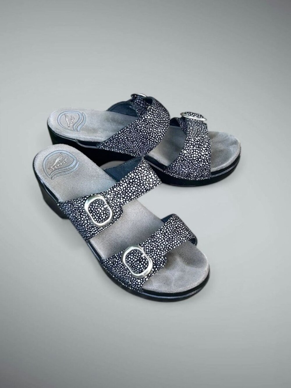 Dansko Sophie Slide Sandals Black Silver Sparkle Platform Size 37 EU 7US